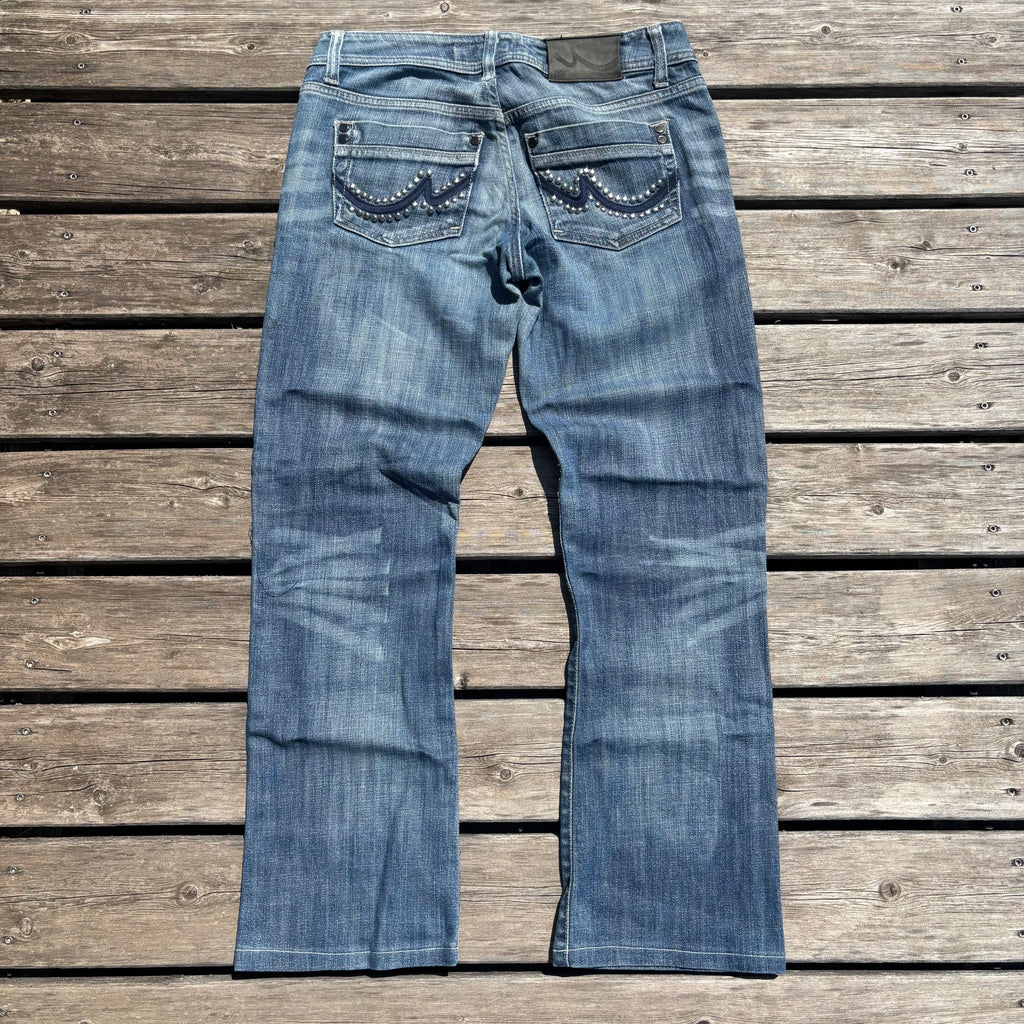 Süße Y2K Lowwaist Bootcut Jeans mit tollen Backprint /women 00s 90s vintage baddie (S97) S-M