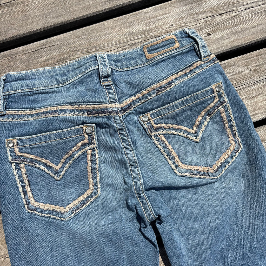 Süße Y2K Lowwaist Bootcut Jeans mit tollen Backprint /women 00s 90s vintage baddie (XXXS) S101