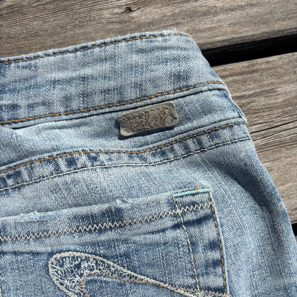 Süße Y2K Lowwaist Bootcut Jeans mit tollen Backprint /women 00s 90s vintage baddie 105 (S)