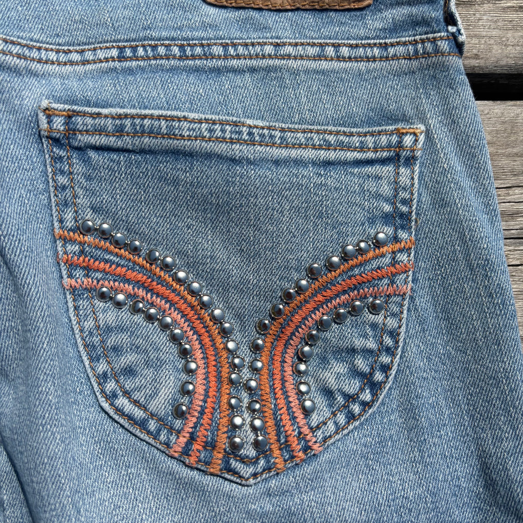 Süße Y2K Lowwaist Bootcut Jeans mit tollen Backprint /women 00s 90s vintage baddie (S98) XS