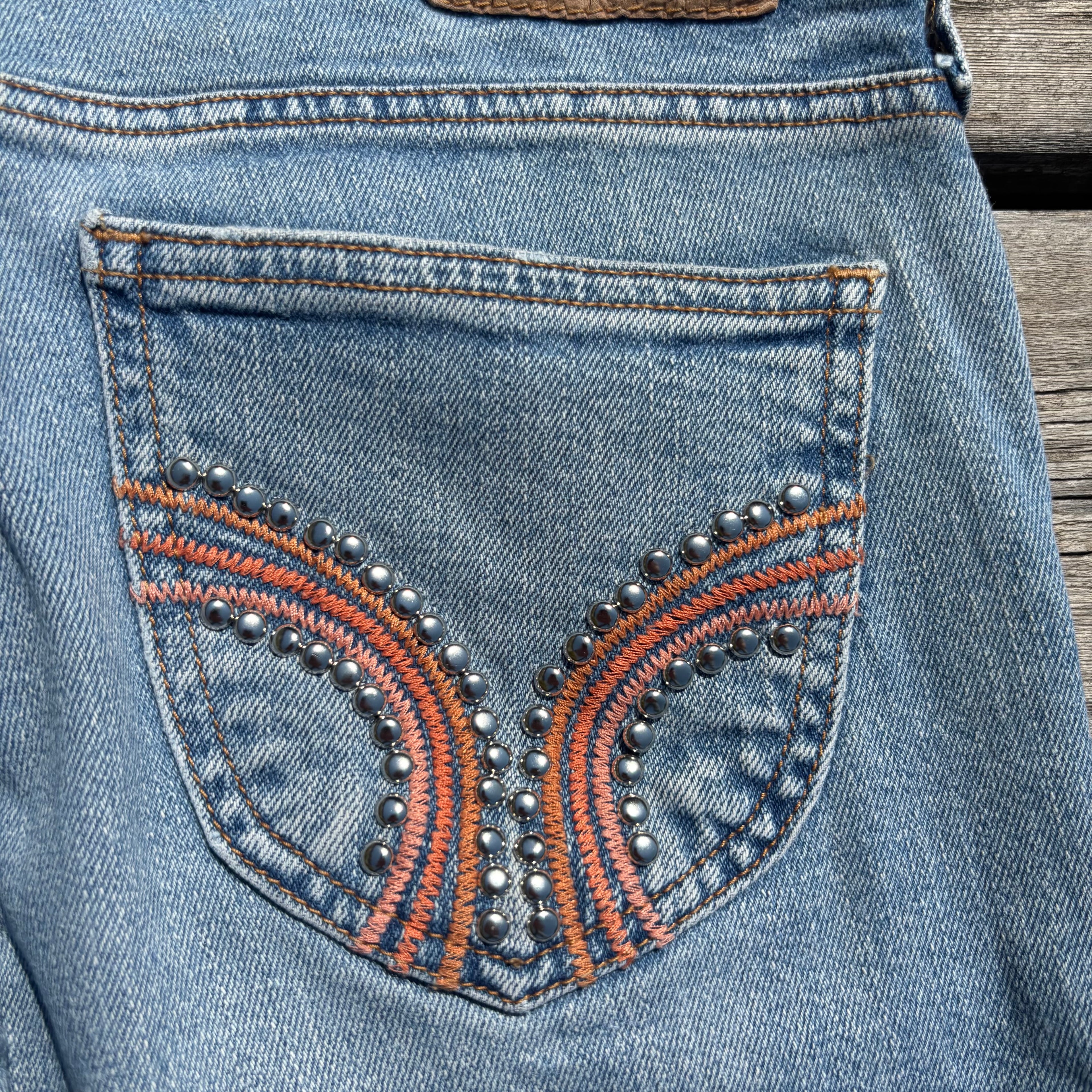 Süße Y2K Lowwaist Bootcut Jeans mit tollen Backprint /women 00s 90s vintage baddie (S98) XS