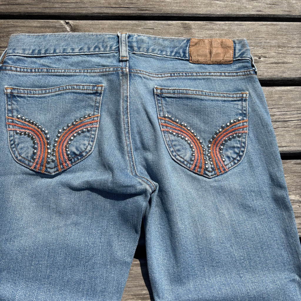 Süße Y2K Lowwaist Bootcut Jeans mit tollen Backprint /women 00s 90s vintage baddie (S98) XS