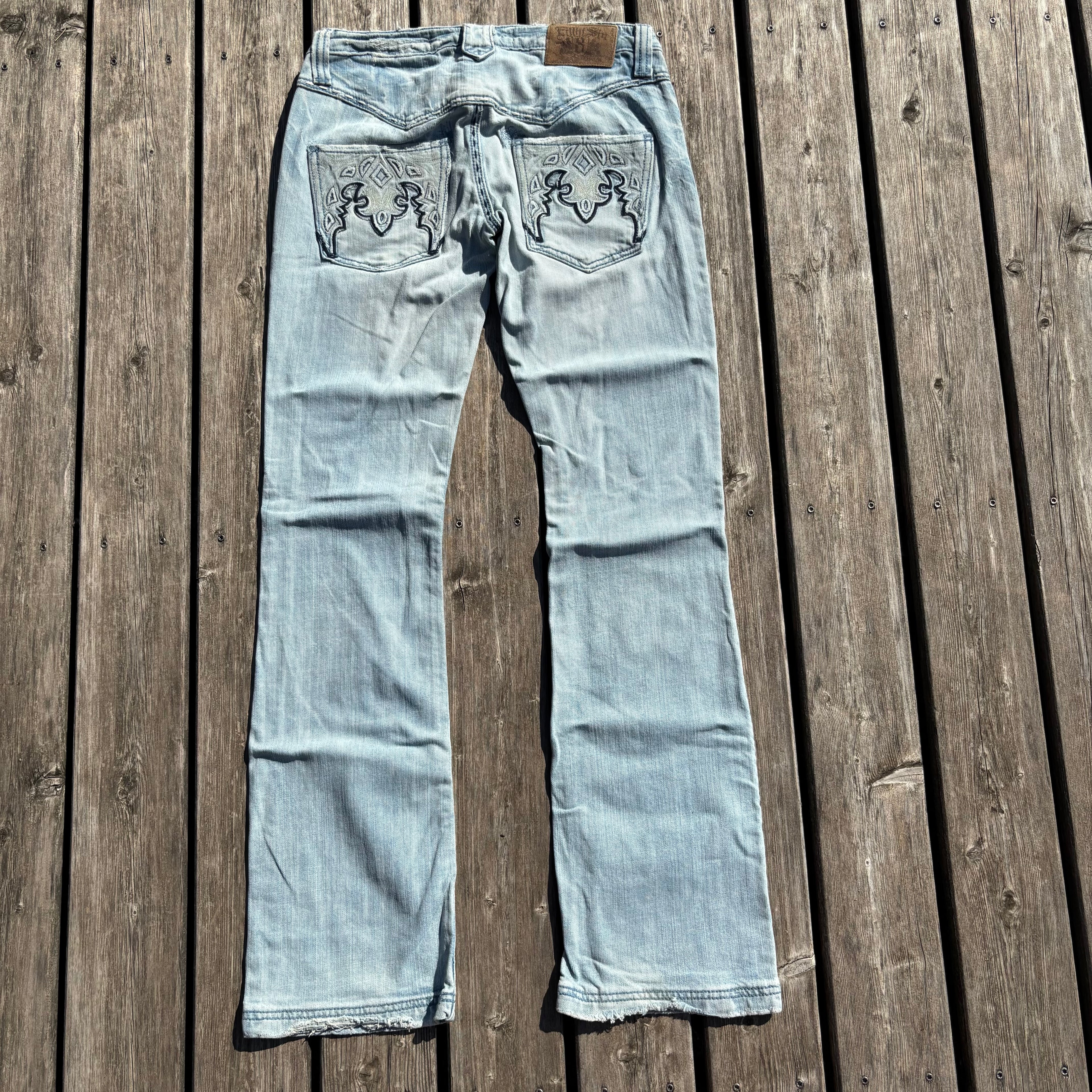 Süße Y2K Lowwaist Bootcut Jeans mit tollen Backprint /women 00s 90s vintage baddie (S-M) S59