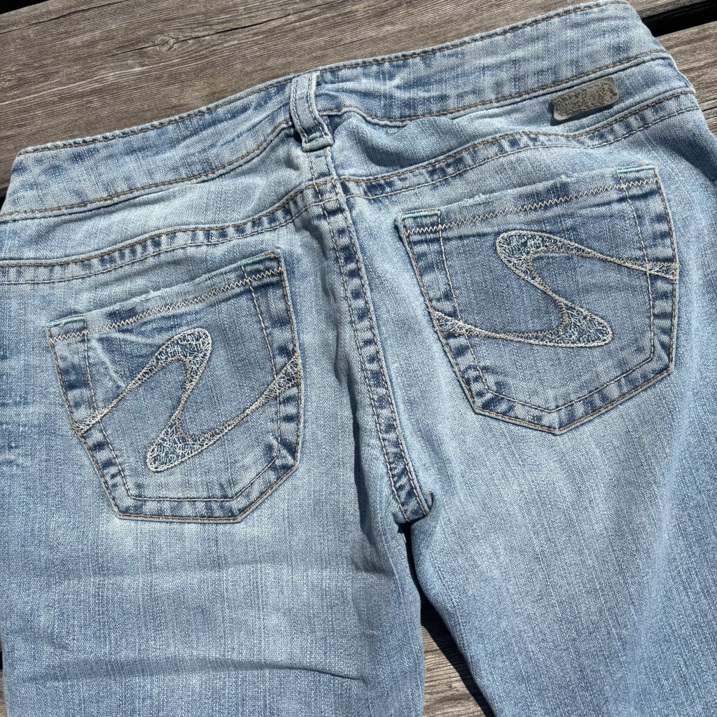 Süße Y2K Lowwaist Bootcut Jeans mit tollen Backprint /women 00s 90s vintage baddie 105 (S)