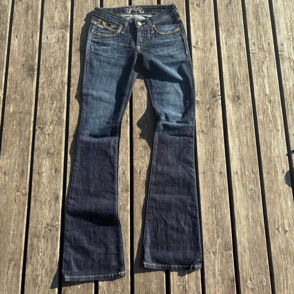 Süße Y2K Lowwaist Bootcut Jeans mit tollen Backprint /women 00s 90s vintage baddie (XXS-XS) S85