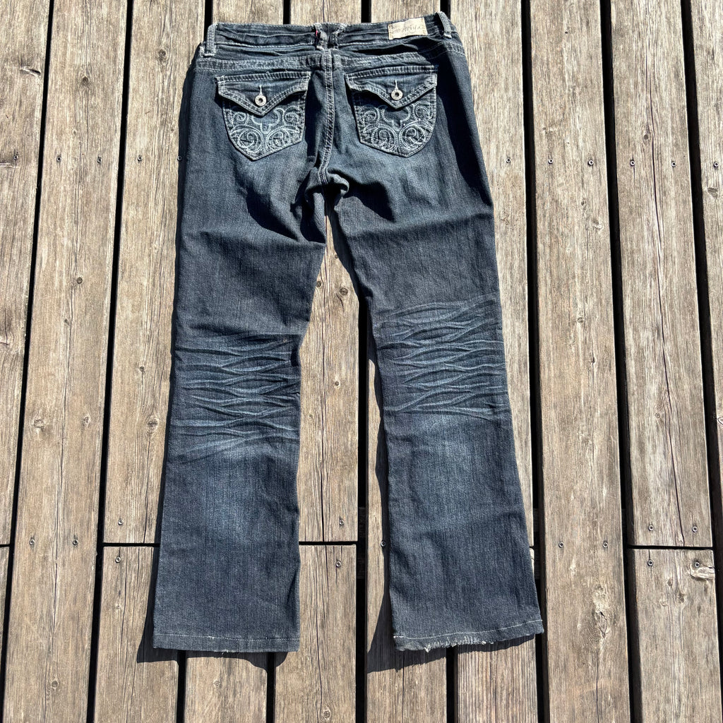 Süße Y2K Lowwaist Bootcut Jeans mit tollen Backprint /women 00s 90s vintage baddie (XS) S64