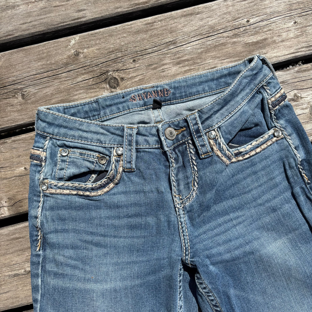 Süße Y2K Lowwaist Bootcut Jeans mit tollen Backprint /women 00s 90s vintage baddie (XXXS) S101