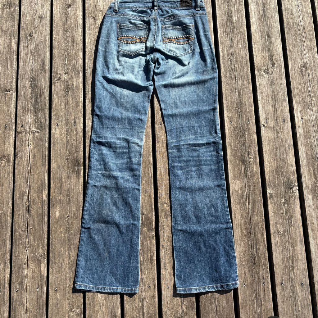 Süße Y2K Lowwaist Bootcut Jeans mit tollen Backprint /women 00s 90s vintage baddie (XXS-XS) S62