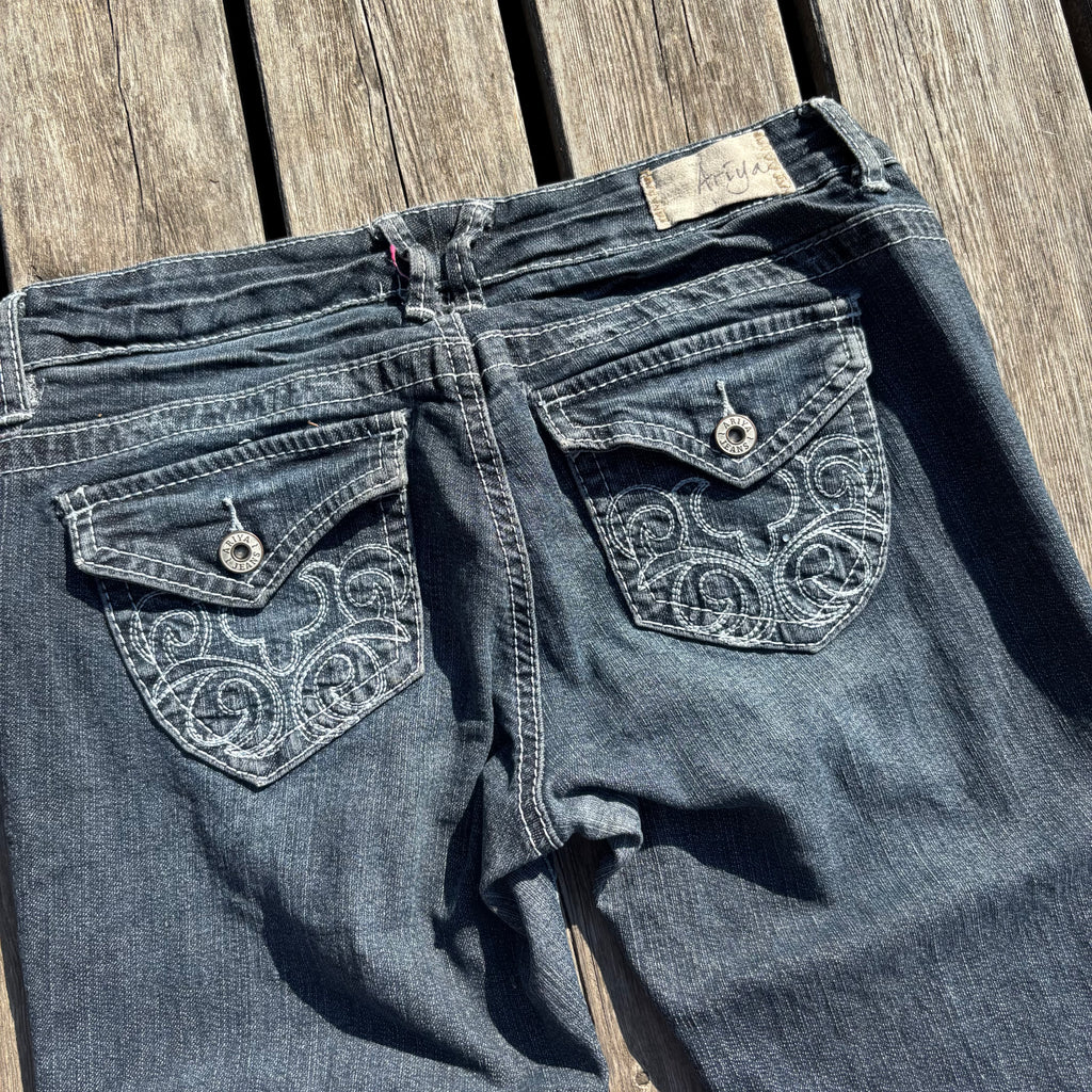 Süße Y2K Lowwaist Bootcut Jeans mit tollen Backprint /women 00s 90s vintage baddie (XS) S64