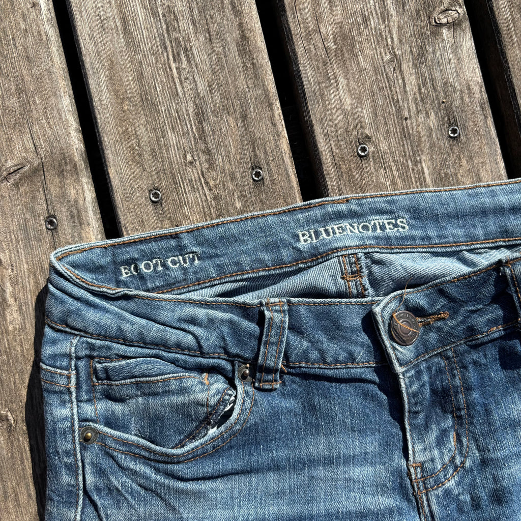 Süße Y2K Lowwaist Bootcut Jeans mit tollen Backprint /women 00s 90s vintage baddie (XXS-XS) S62