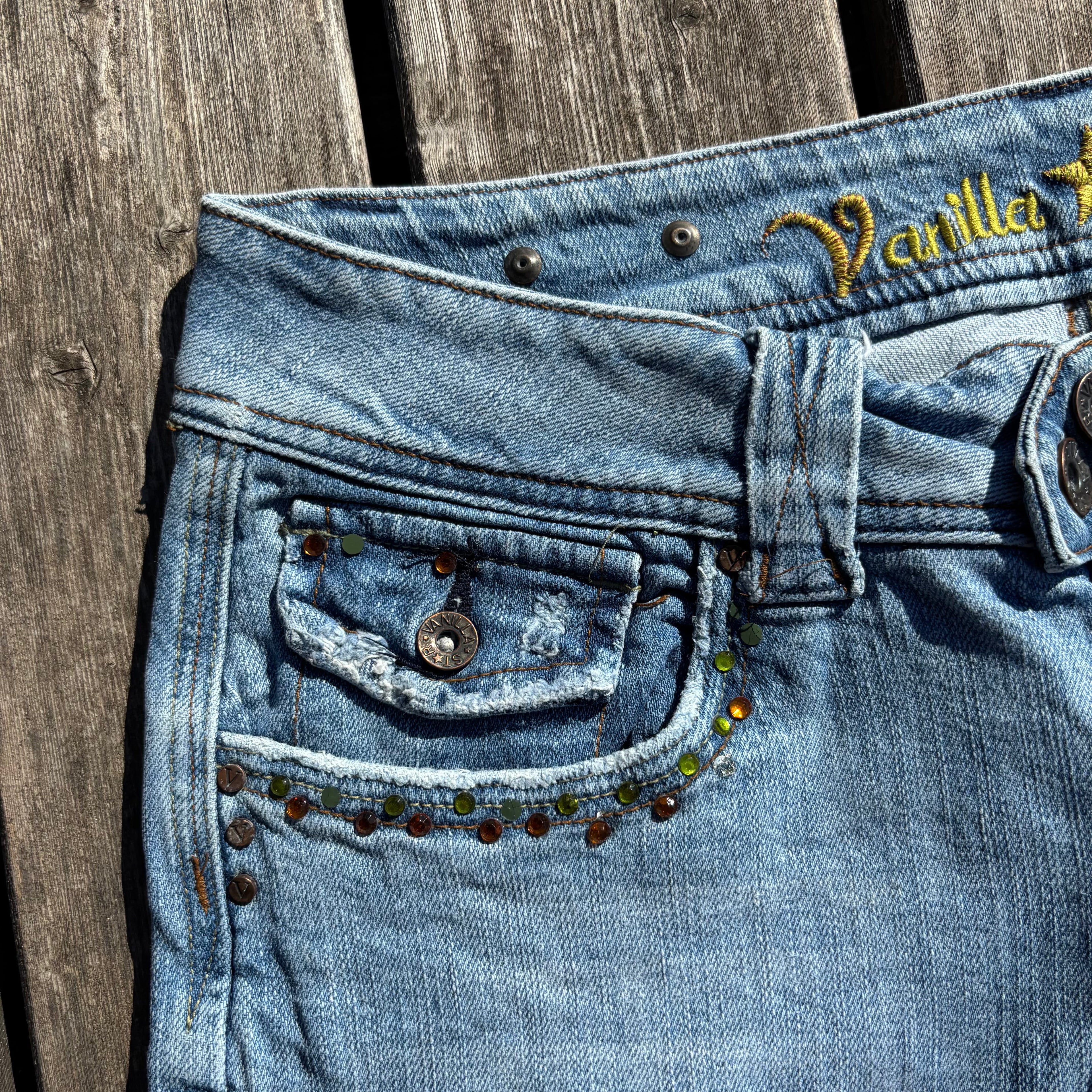 Süße Y2K Lowwaist Bootcut Jeans mit tollen Backprint /women 00s 90s vintage baddie(S-M) S61