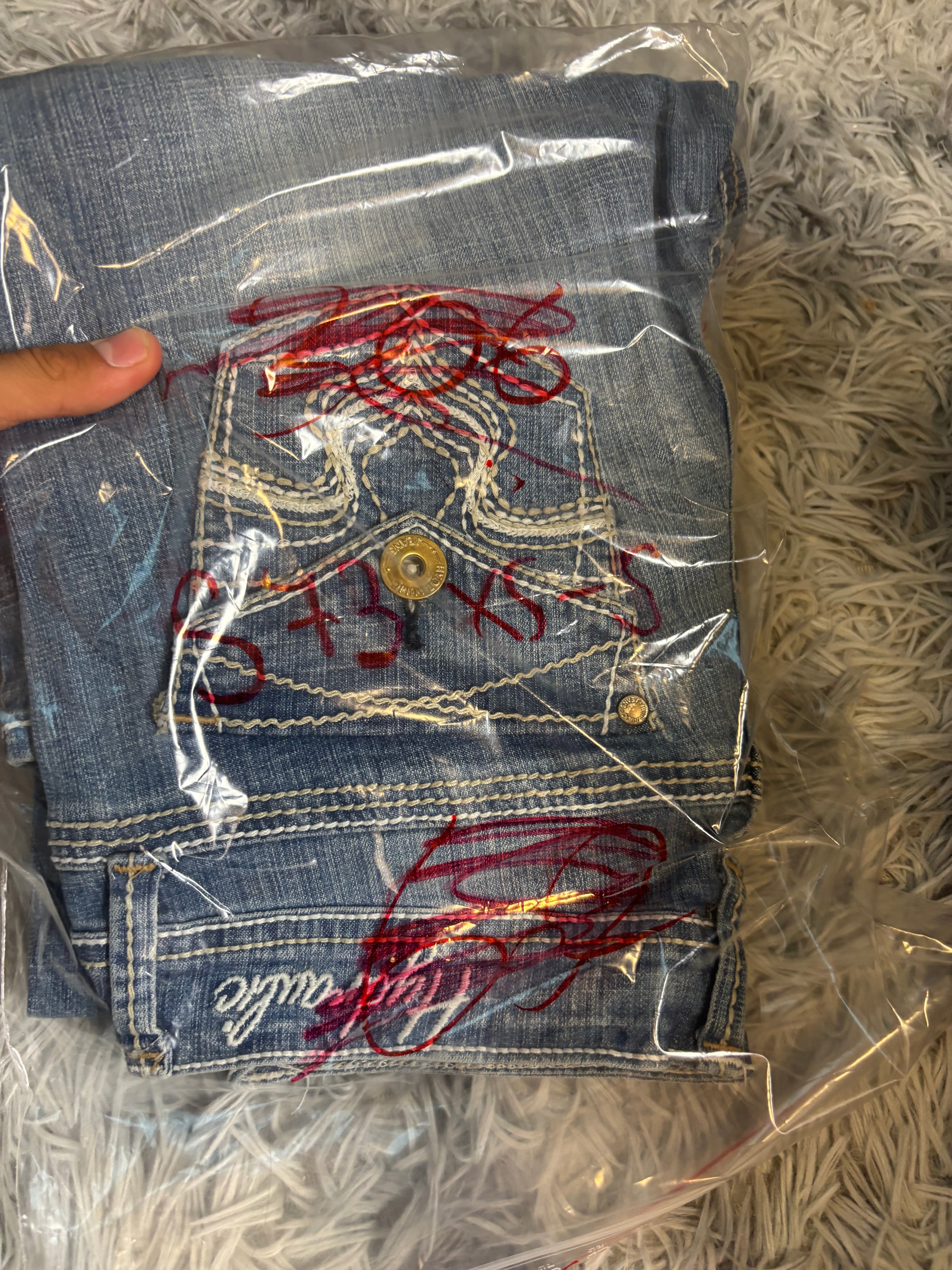 Süße Y2K Lowwaist Bootcut Jeans mit tollen Backprint XS-S /women 00s 90s vintage baddie S73