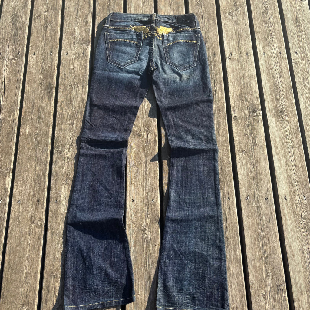 Süße Y2K Lowwaist Bootcut Jeans mit tollen Backprint /women 00s 90s vintage baddie (XXS-XS) S85