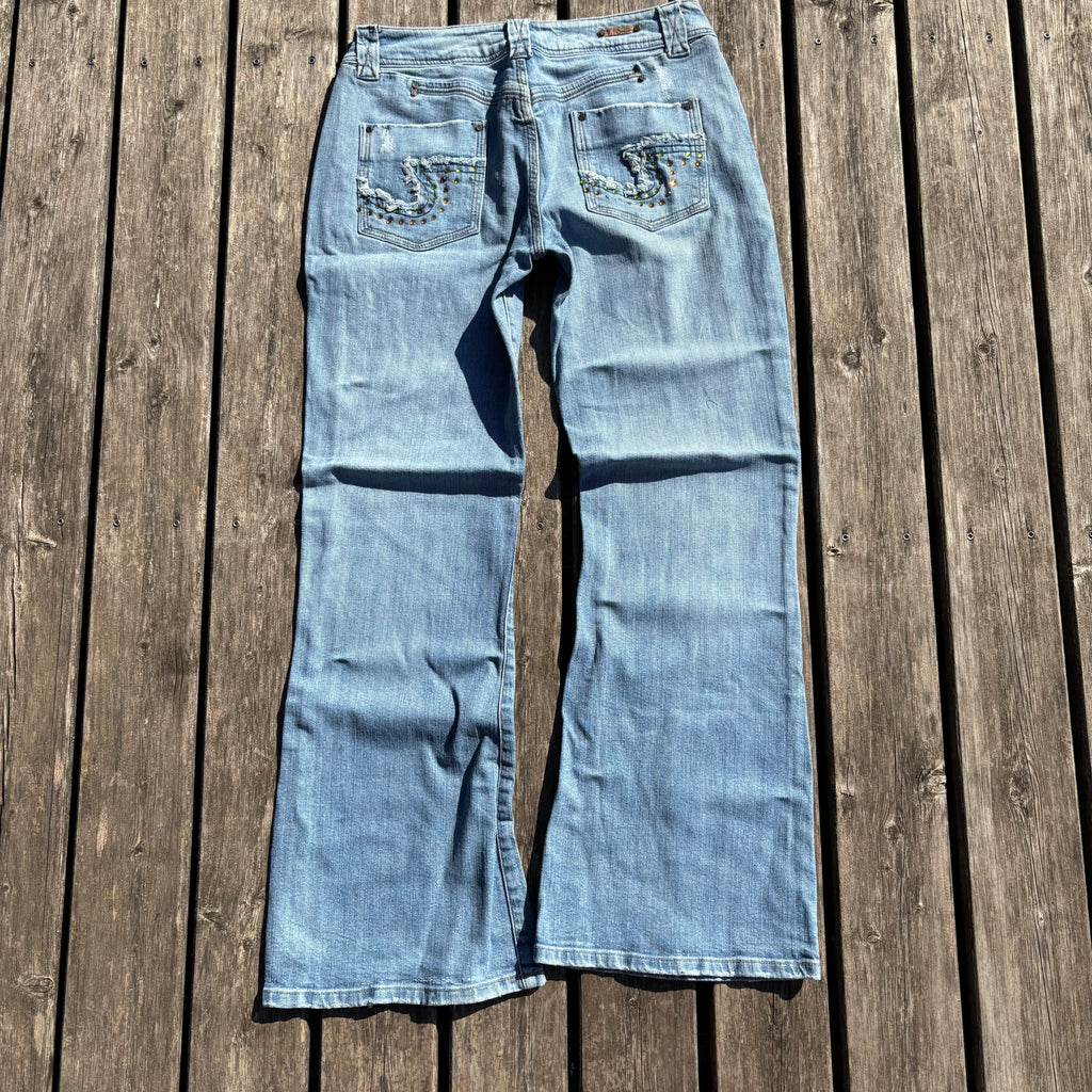 Süße Y2K Lowwaist Bootcut Jeans mit tollen Backprint /women 00s 90s vintage baddie(S-M) S61