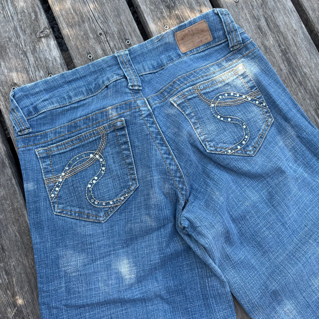 Süße Y2K Lowwaist Bootcut Jeans mit tollen Backprint /women 00s 90s vintage baddie S93 XS