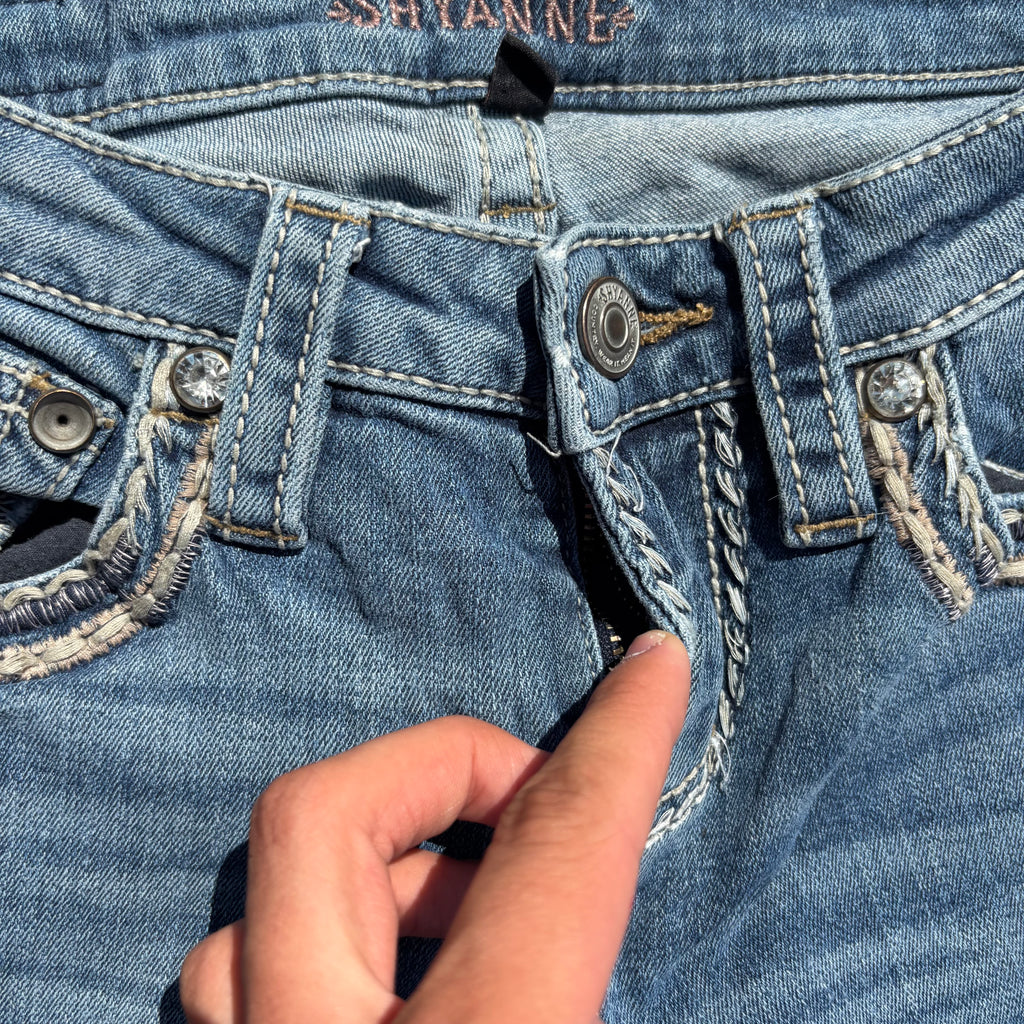 Süße Y2K Lowwaist Bootcut Jeans mit tollen Backprint /women 00s 90s vintage baddie (XXXS) S101