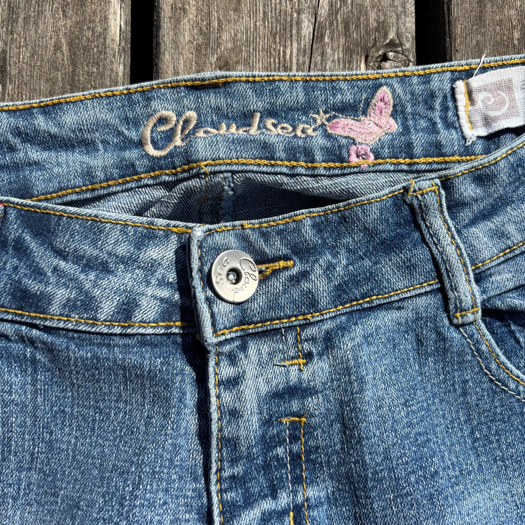 Süße Y2K Lowwaist Bootcut Jeans mit tollen Backprint /women 00s 90s vintage baddie (S-M) S58