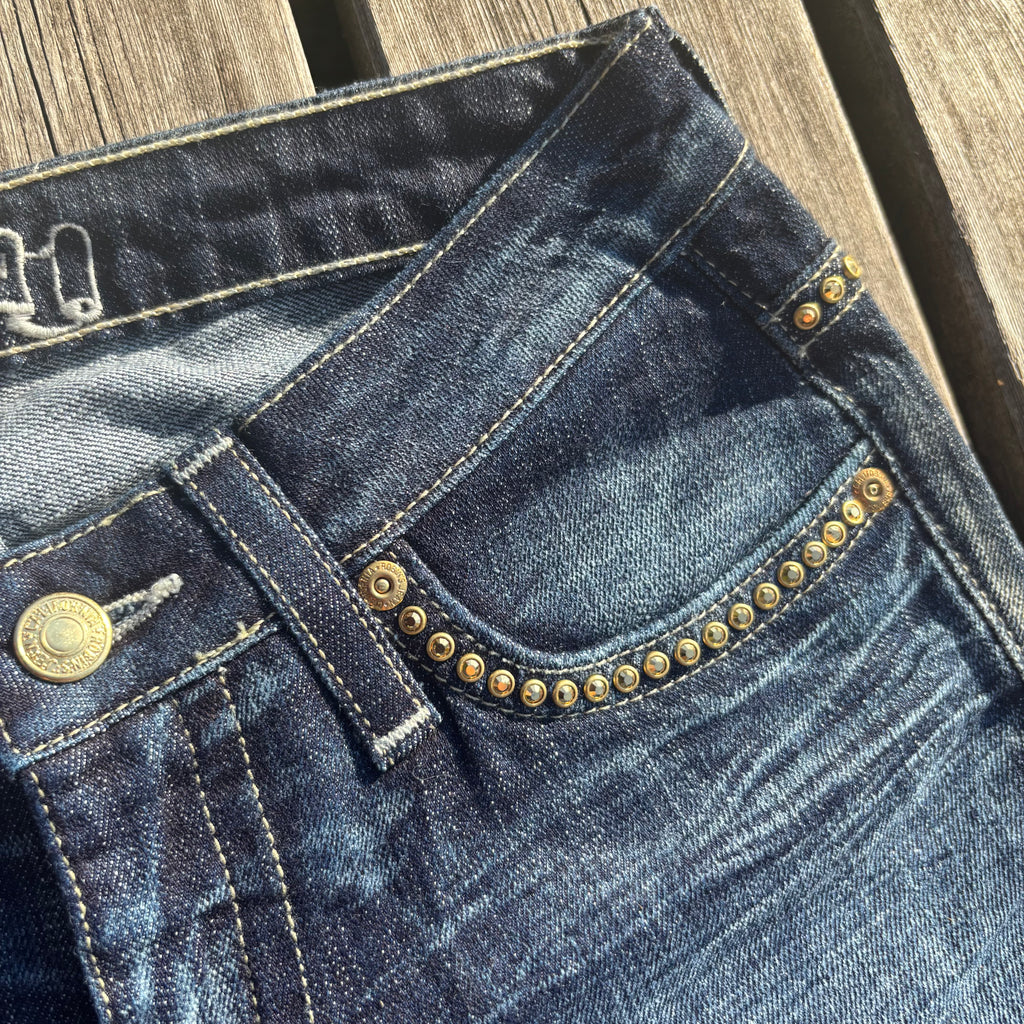 Süße Y2K Lowwaist Bootcut Jeans mit tollen Backprint /women 00s 90s vintage baddie (XXS-XS) S85