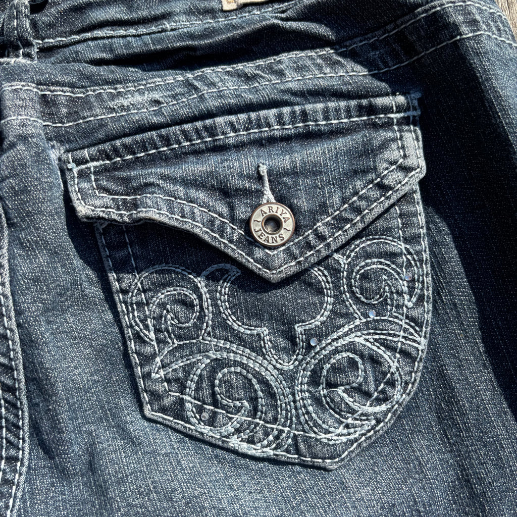 Süße Y2K Lowwaist Bootcut Jeans mit tollen Backprint /women 00s 90s vintage baddie (XS) S64