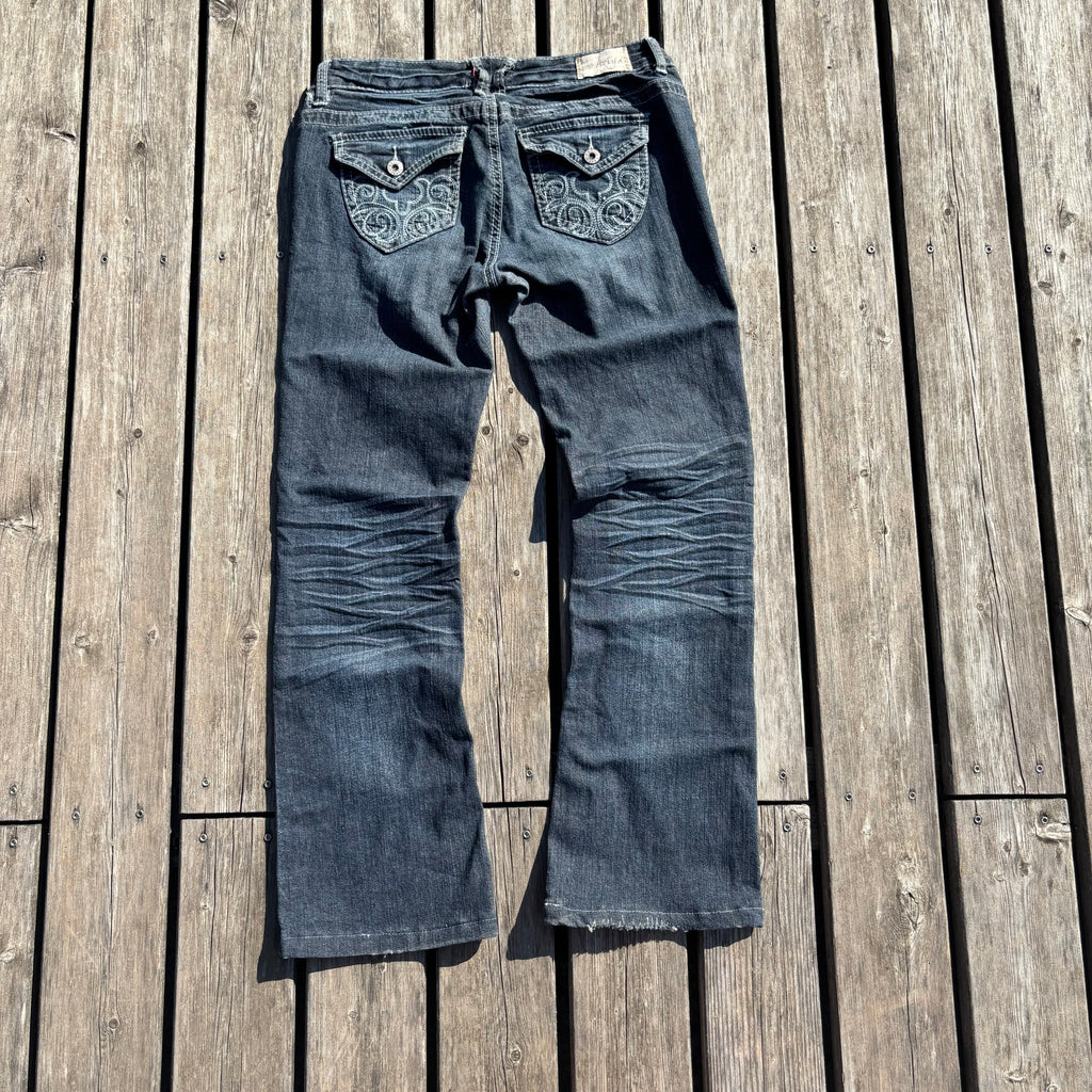 Süße Y2K Lowwaist Bootcut Jeans mit tollen Backprint /women 00s 90s vintage baddie (XS) S64