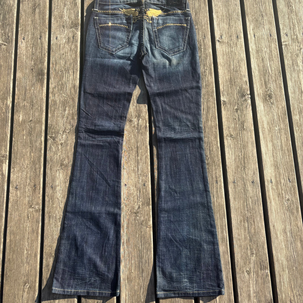 Süße Y2K Lowwaist Bootcut Jeans mit tollen Backprint /women 00s 90s vintage baddie (XXS-XS) S85