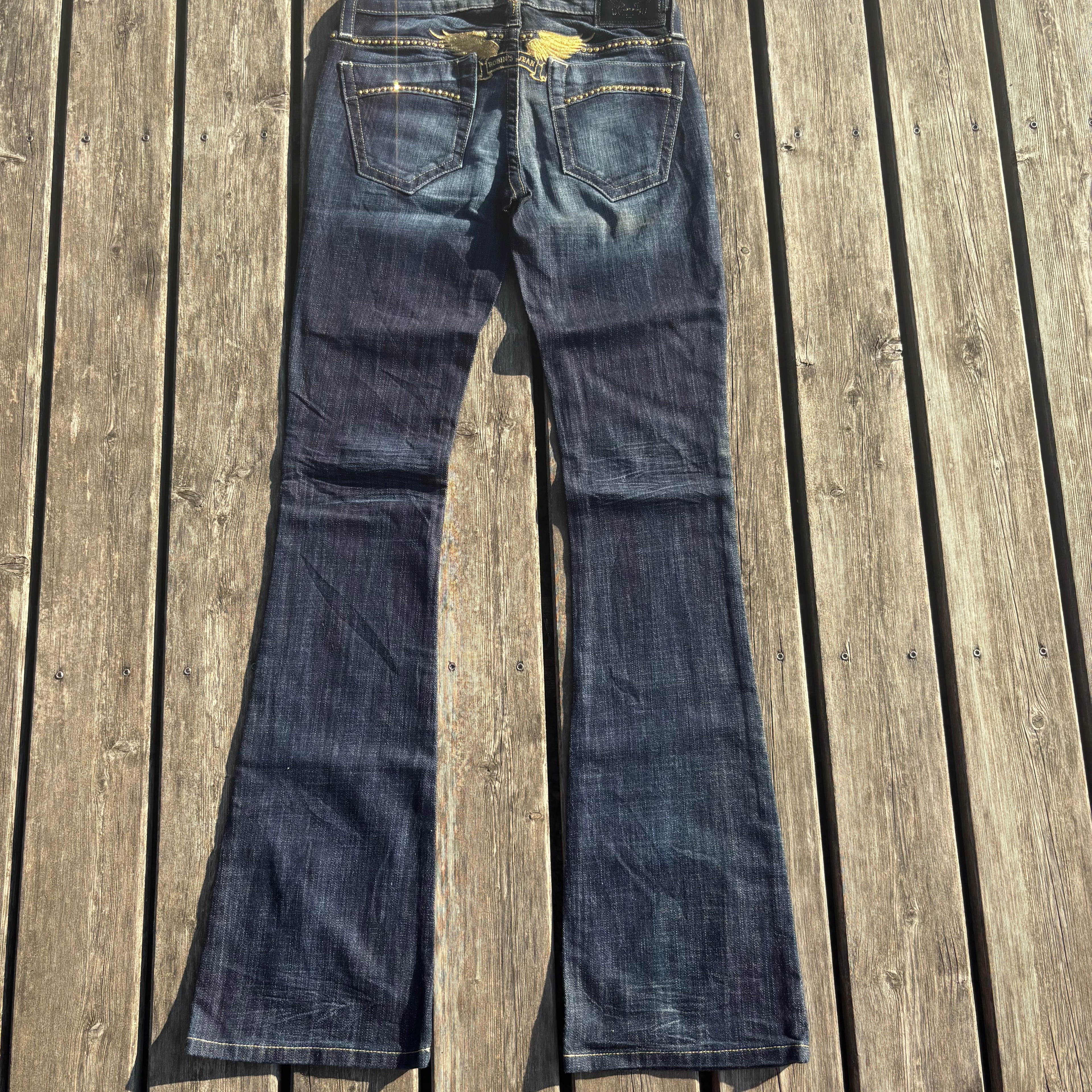 Süße Y2K Lowwaist Bootcut Jeans mit tollen Backprint /women 00s 90s vintage baddie (XXS-XS) S85