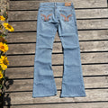 Süße Y2K Lowwaist Bootcut Jeans mit tollen Backprint /women 00s 90s vintage baddie (S98) XS