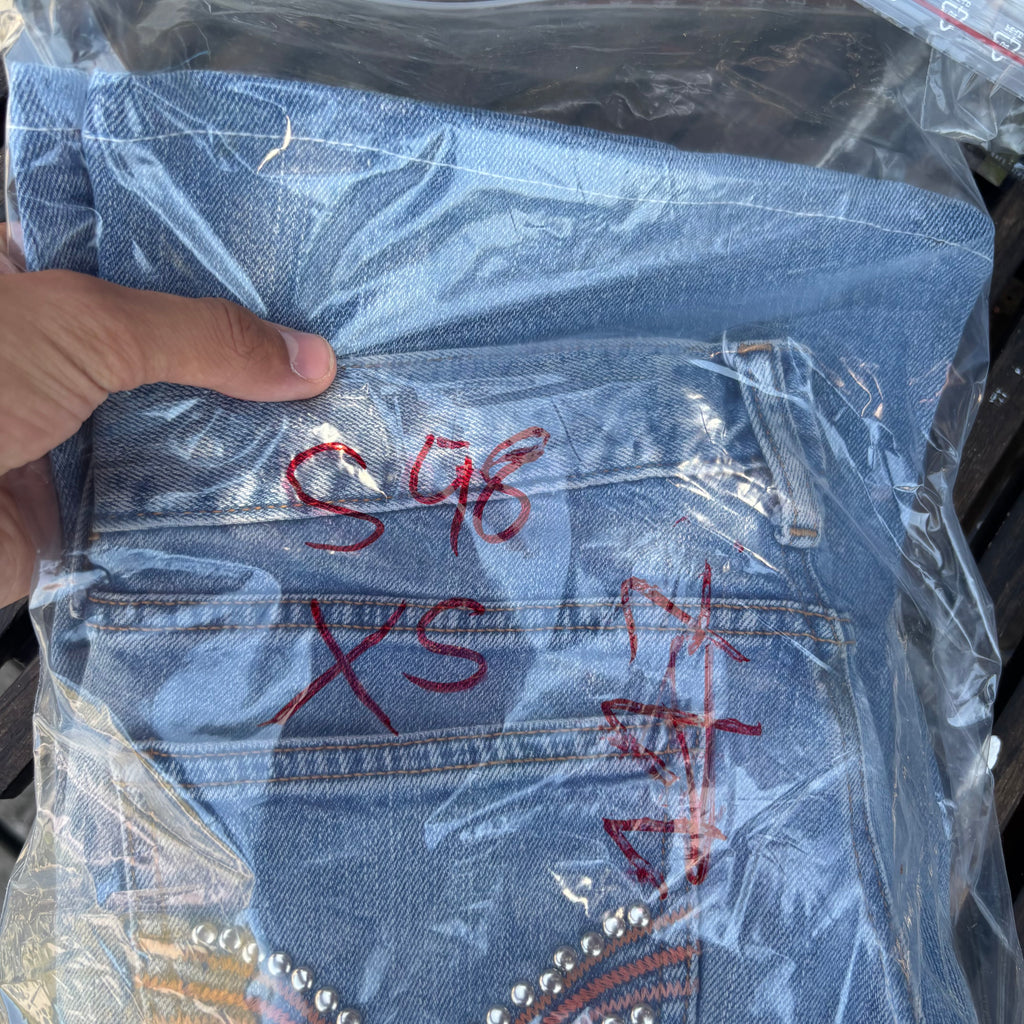 Süße Y2K Lowwaist Bootcut Jeans mit tollen Backprint /women 00s 90s vintage baddie (S98) XS