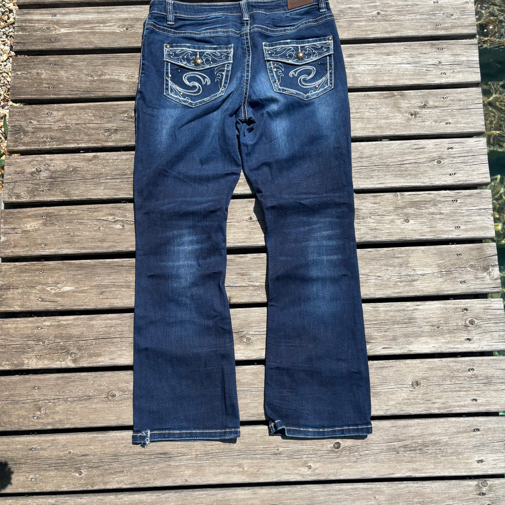 Süße Y2K Lowwaist Bootcut Jeans mit tollen Backprint /women 00s 90s vintage baddie (XL) S99