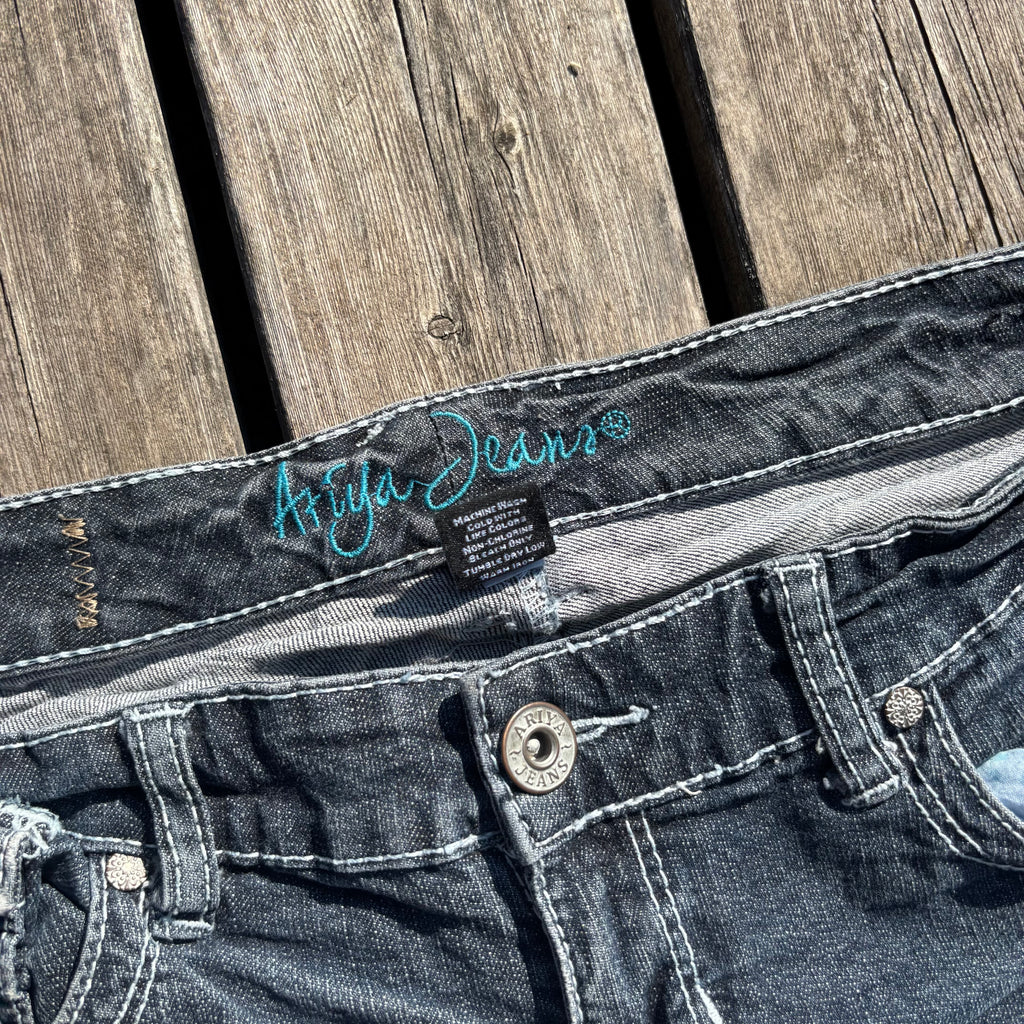 Süße Y2K Lowwaist Bootcut Jeans mit tollen Backprint /women 00s 90s vintage baddie (XS) S64