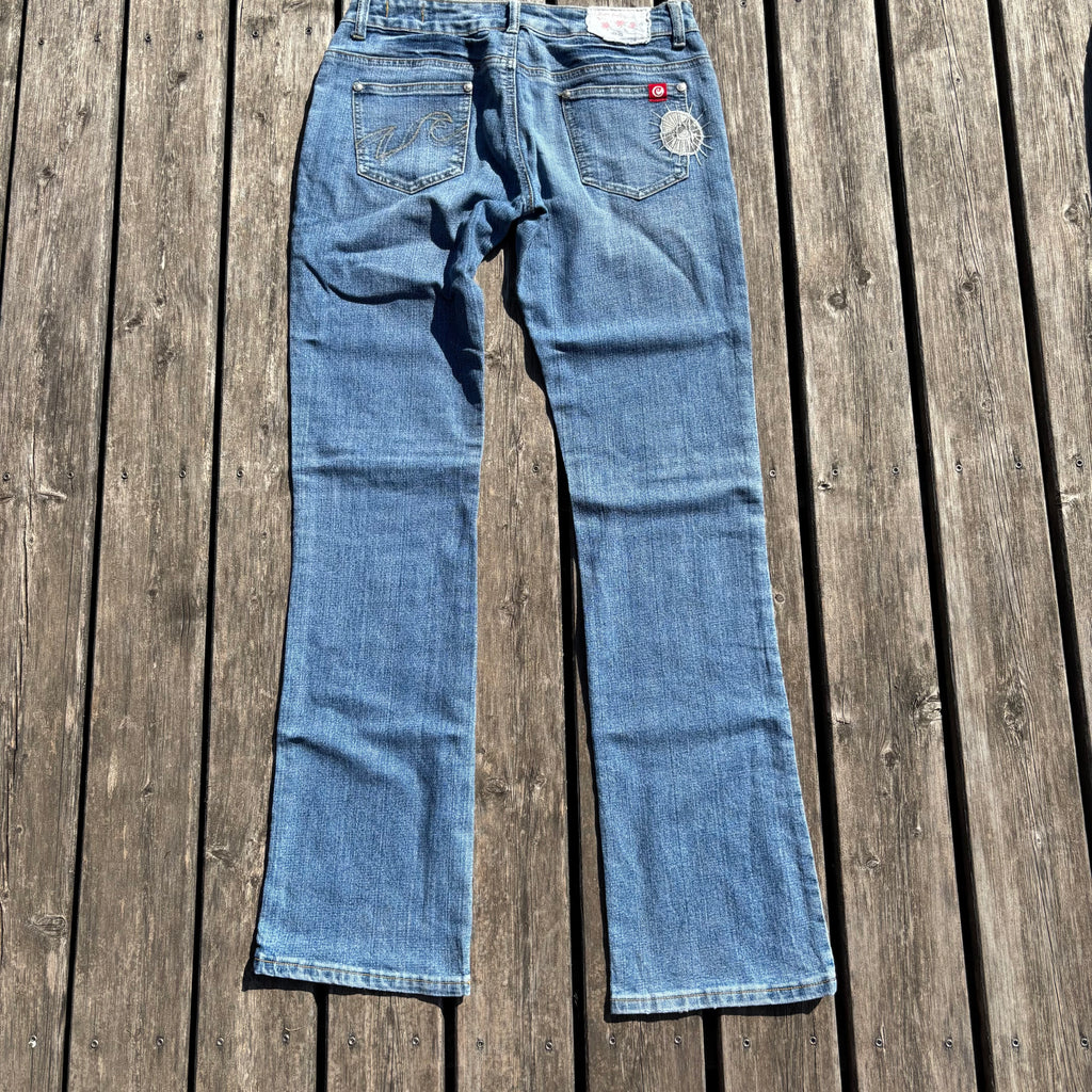 Süße Y2K Lowwaist Bootcut Jeans mit tollen Backprint /women 00s 90s vintage baddie (S-M) S58