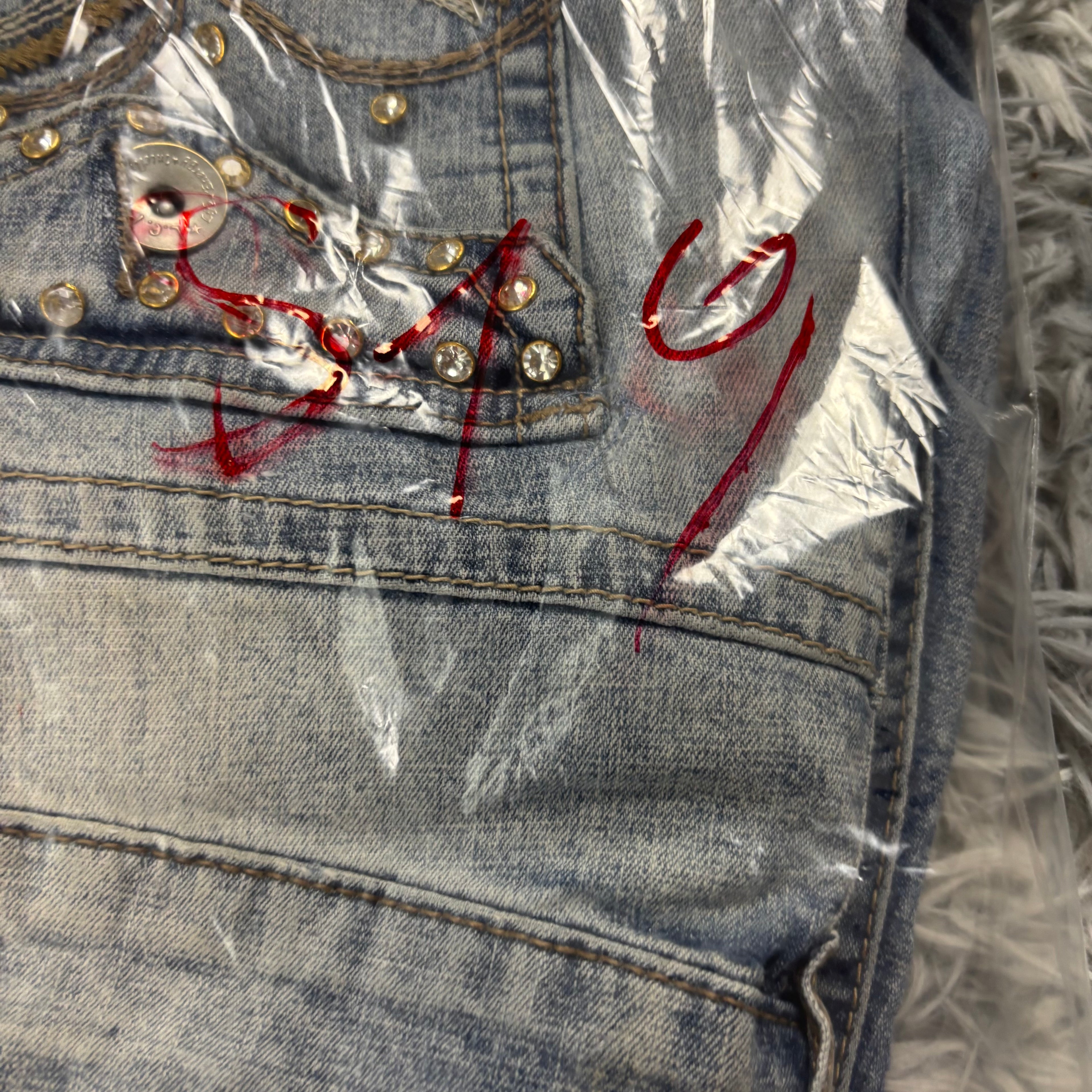 Süße Y2K Lowwaist Bootcut Jeans mit tollen Backprint /90s 00s baddie vintage (L-XL) S19