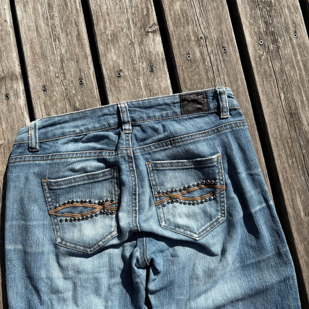 Süße Y2K Lowwaist Bootcut Jeans mit tollen Backprint /women 00s 90s vintage baddie (XXS-XS) S62