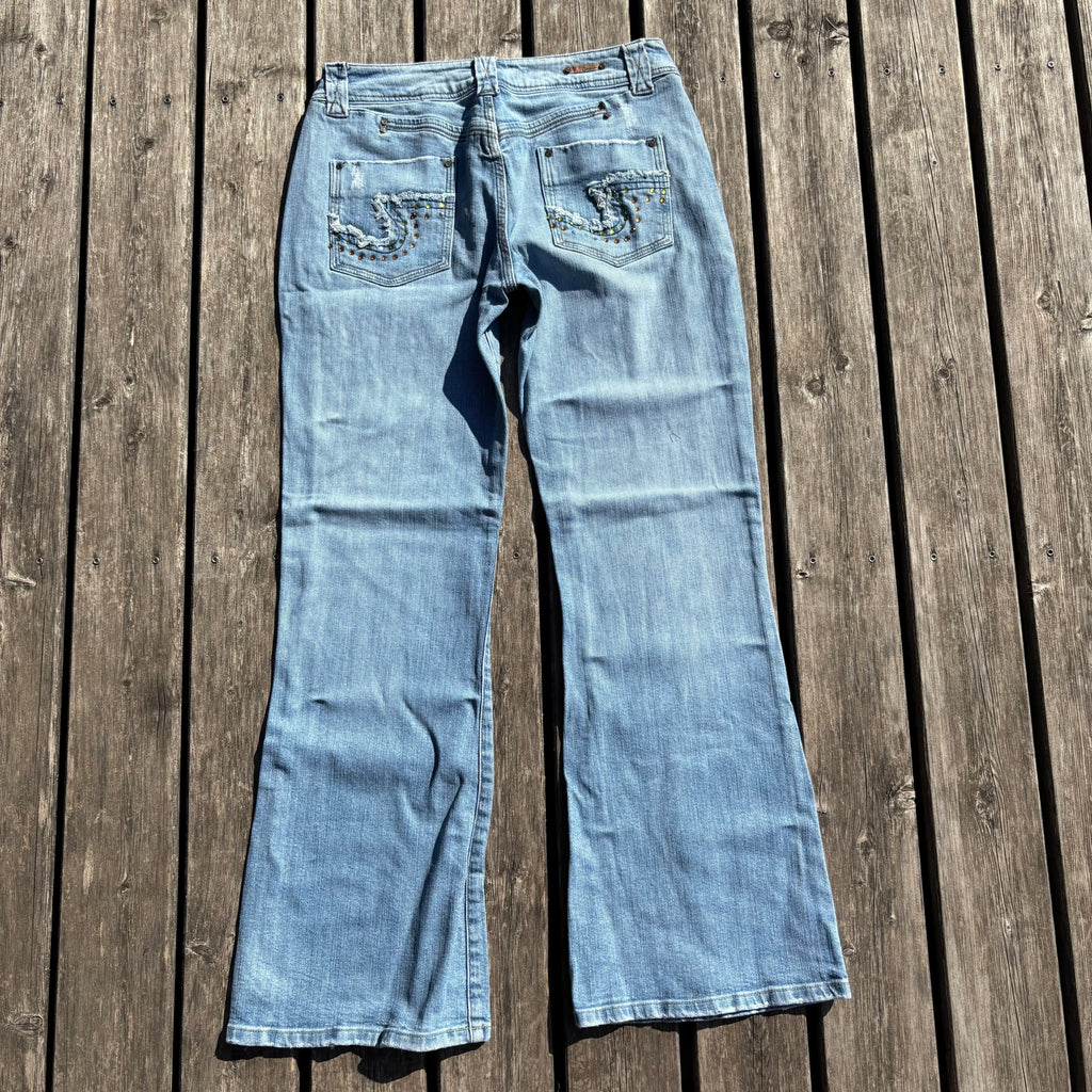 Süße Y2K Lowwaist Bootcut Jeans mit tollen Backprint /women 00s 90s vintage baddie(S-M) S61